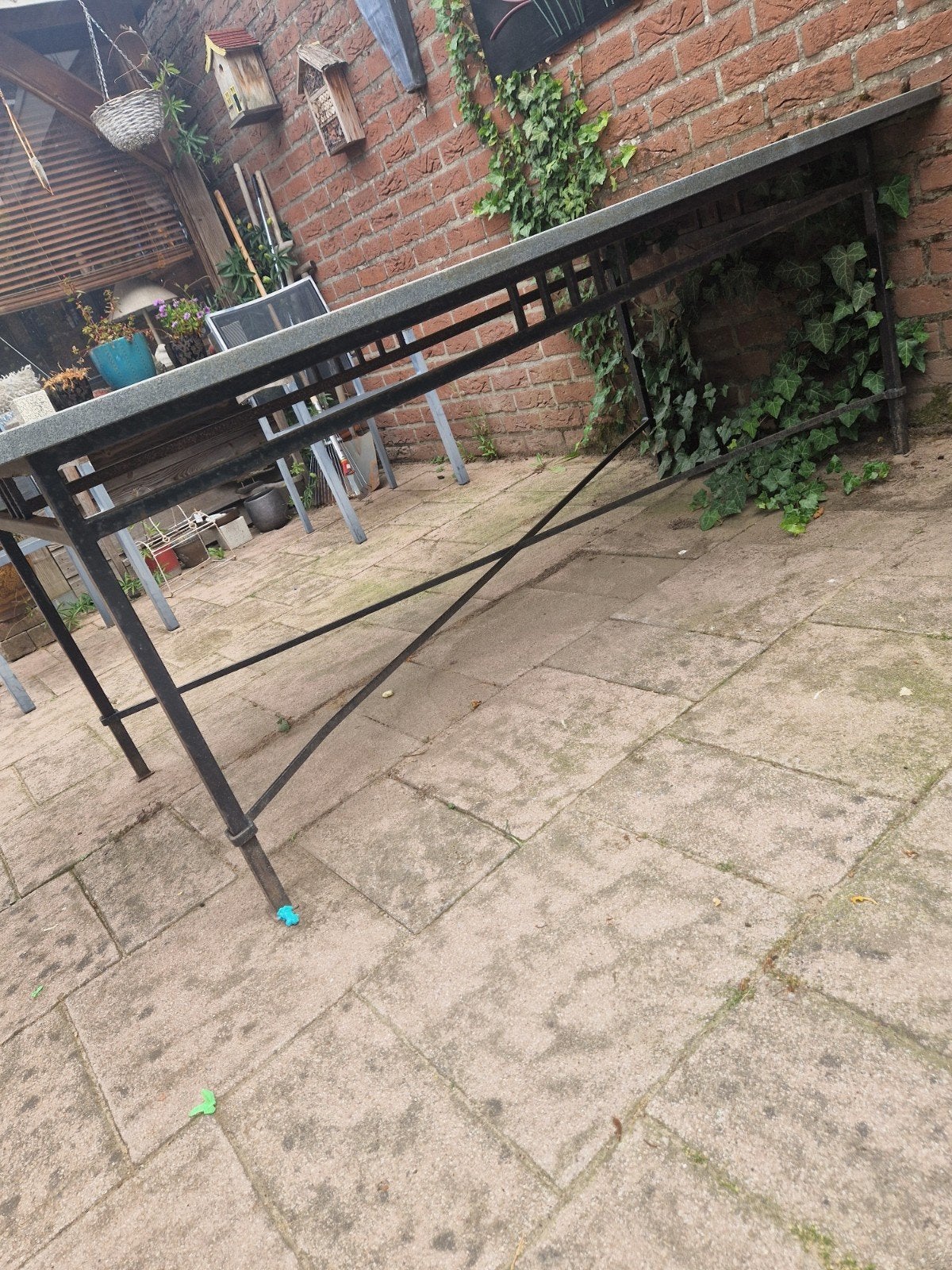 Tuintafel met metalen onderstel en marmeren blad 200x100cm, Ophalen