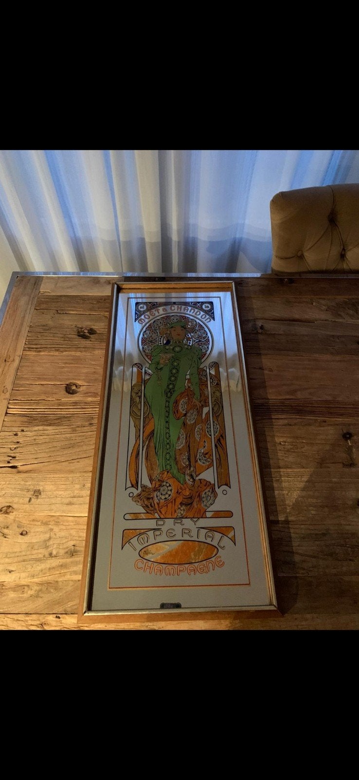 Vintage Moët & Chandon spiegel - Art Nouveau stijl, Ophalen, Minder dan 50 cm, Gebruikt, Overige typen