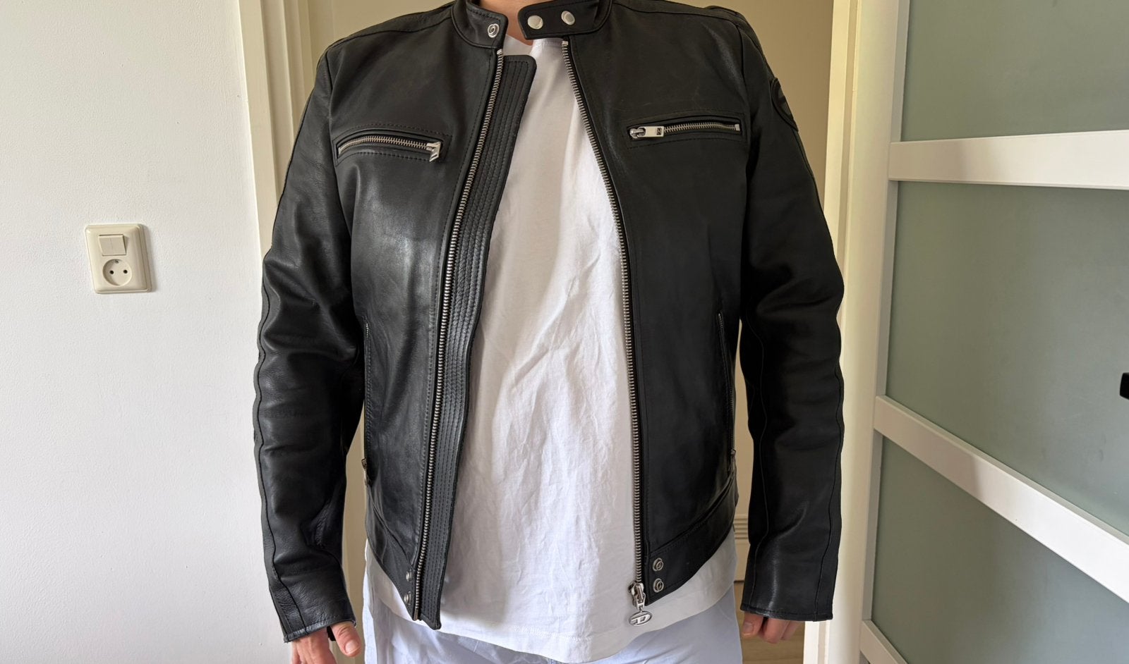 Diesel L-Boy Leren Jas - Maat L, Kleding | Heren, Ophalen, Zo goed als nieuw, Maat 52/54 (L), Zwart