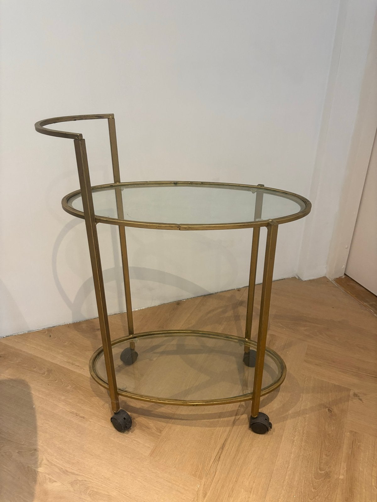 Gouden serveerwagen met glazen platen, Ophalen, Gebruikt, Metaal of Aluminium, 55 tot 75 cm