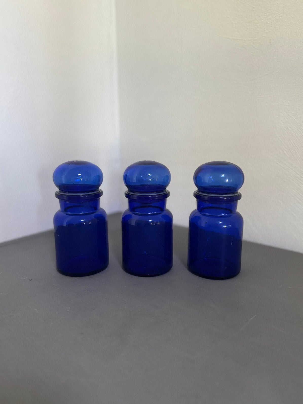 Vintage apothekerspotten 3x blauw made in belgium, Antiek en Kunst, Antiek | Glas en Kristal, Ophalen of Verzenden