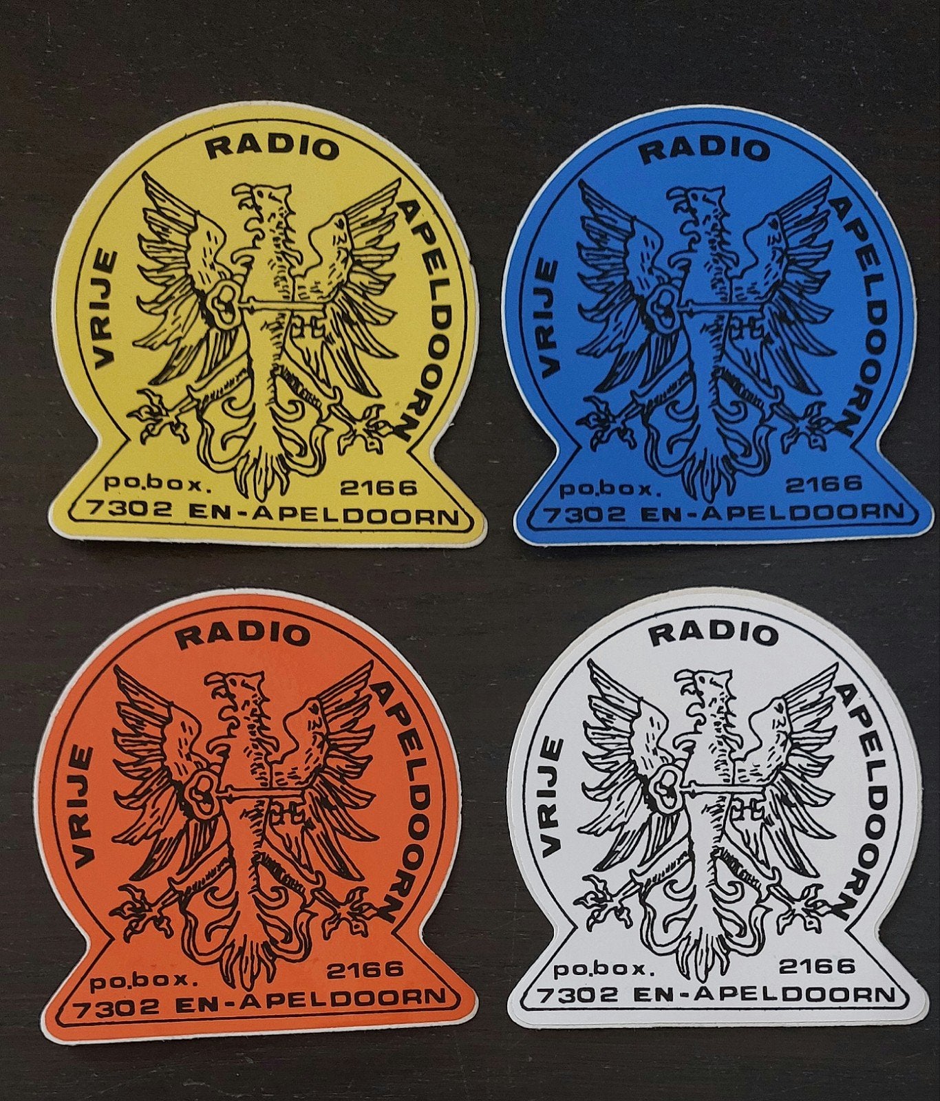 4 stickers Vrije Radio Apeldoorn zendamateur piratenzender, Ophalen of Verzenden
