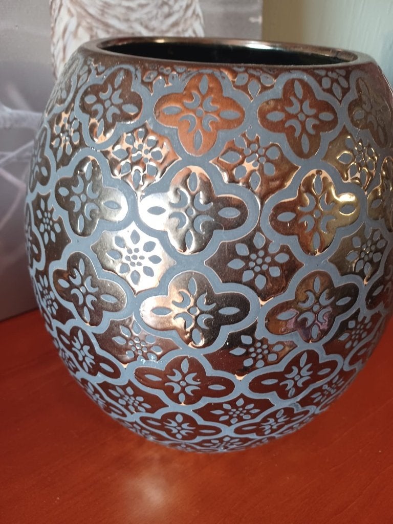 Oosterse Bloempot / Vaas (27x27 cm) - Perfecte staat, Tuin en Terras, Verzenden, Rond, Zo goed als nieuw, Aardewerk