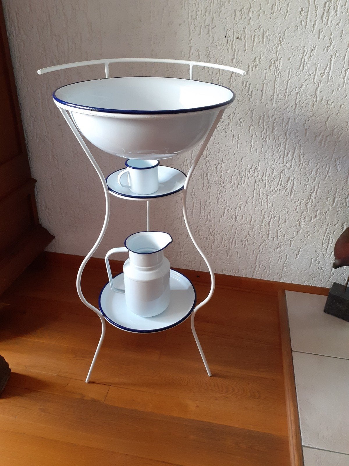 Vintage emaille wastafelset met standaard, Antiek en Kunst, Ophalen
