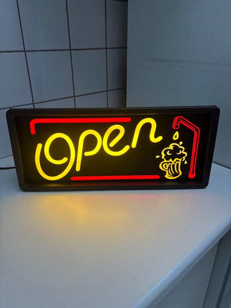 Neon 'Open' Reclamebord met Bierglas - Perfect voor Bar/Café, Ophalen of Verzenden, Zo goed als nieuw, Reclamebord, Plaat of Schild