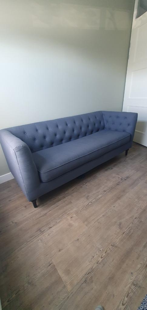 Blauwe stoffen tweezitsbank, Ophalen, Gebruikt, 150 tot 200 cm, Tweepersoons