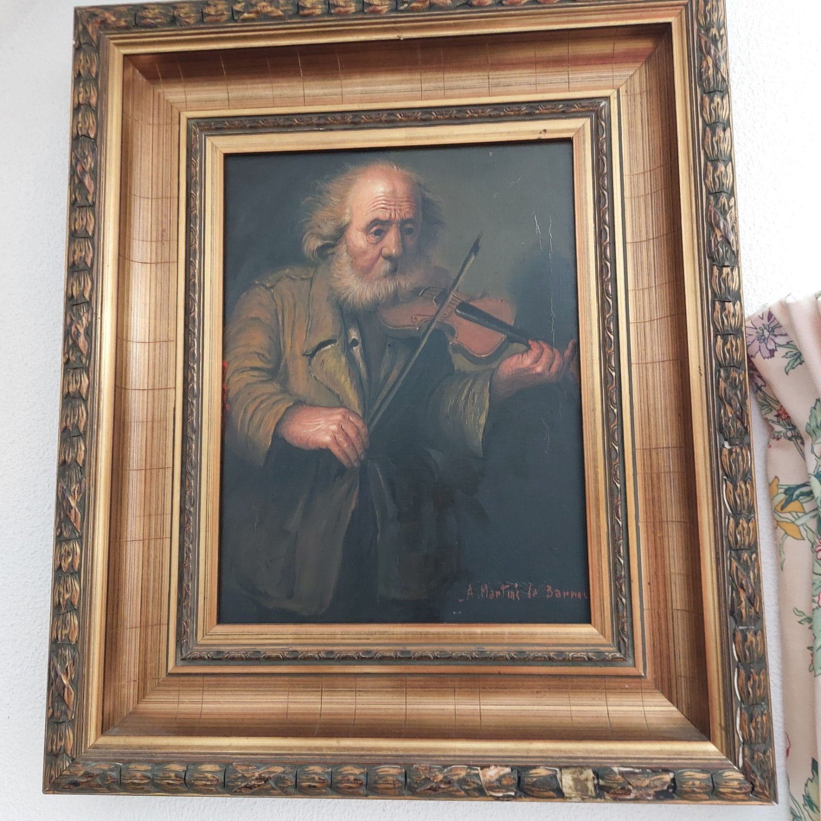 Prachtig schilderij met oude lijst - Violist, Antiek en Kunst, Kunst | Schilderijen | Klassiek, Ophalen