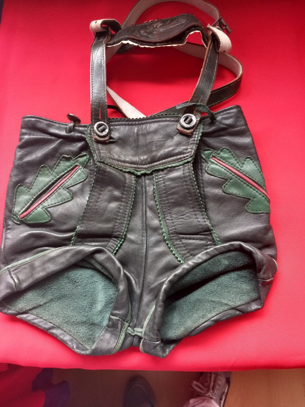 authentiek oud donkergroen traditionele lederhose,, Ophalen of Verzenden, Gebruikt, Overige typen, Onbekend