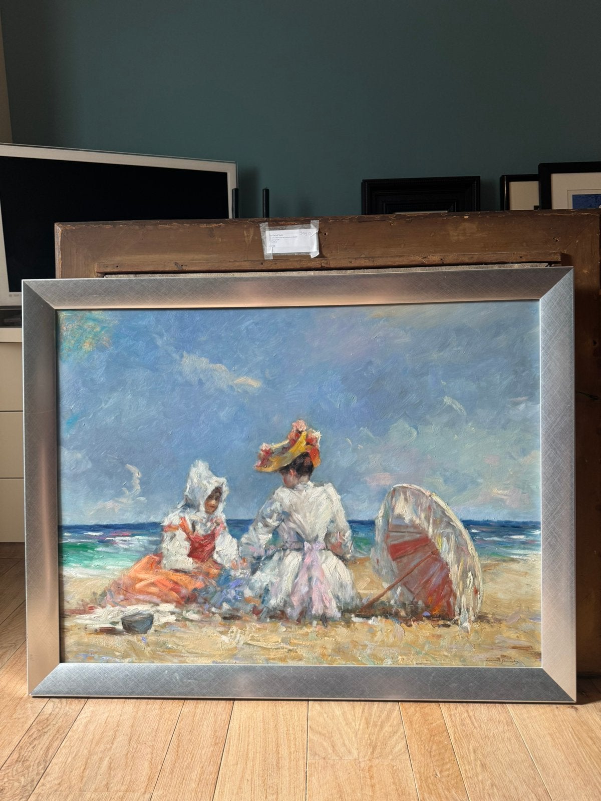 Prachtig Strandgezicht Olieverf op doek, Antiek en Kunst, Kunst | Schilderijen | Klassiek, Ophalen, Portret of Personen, Impressionistisch