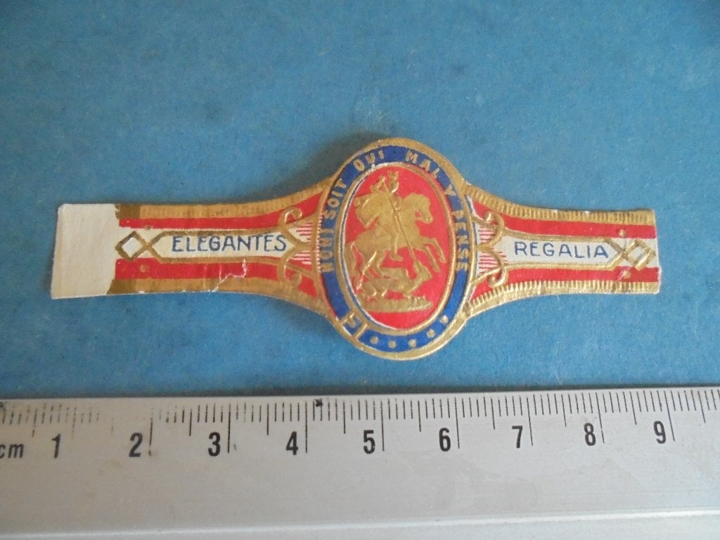 Oude sigarenband Regalia Elegantes / Sint Joris en de draak, Ophalen of Verzenden, Zo goed als nieuw, Sigarenbandjes