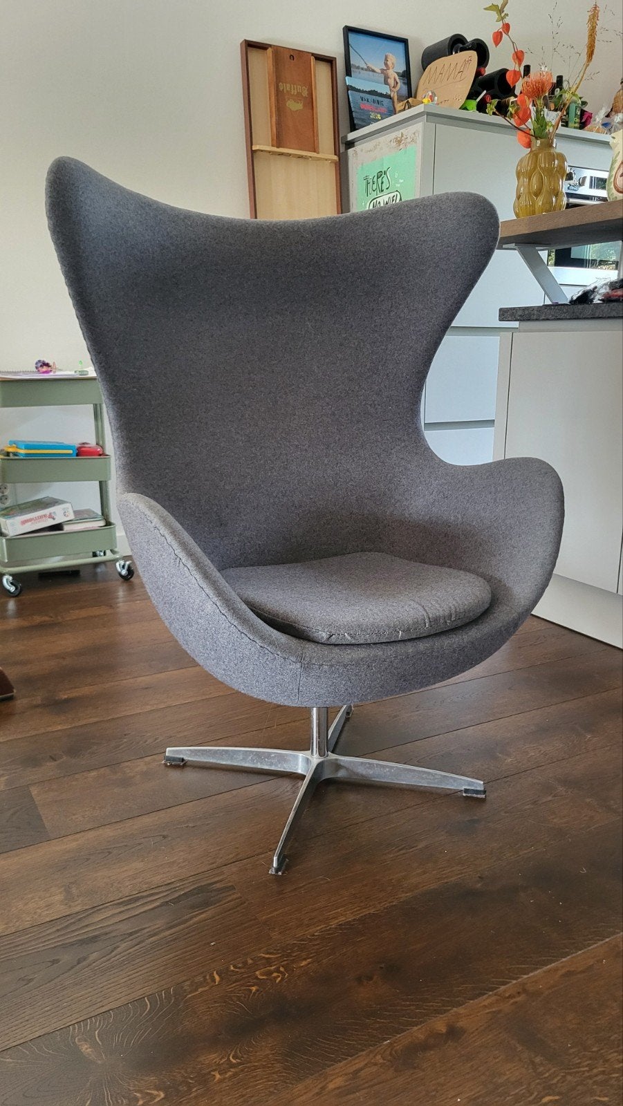 Egg Chair Kasjmier Donker Grijs - Cavel Design, Ophalen, 75 tot 100 cm, Zo goed als nieuw, 75 tot 100 cm
