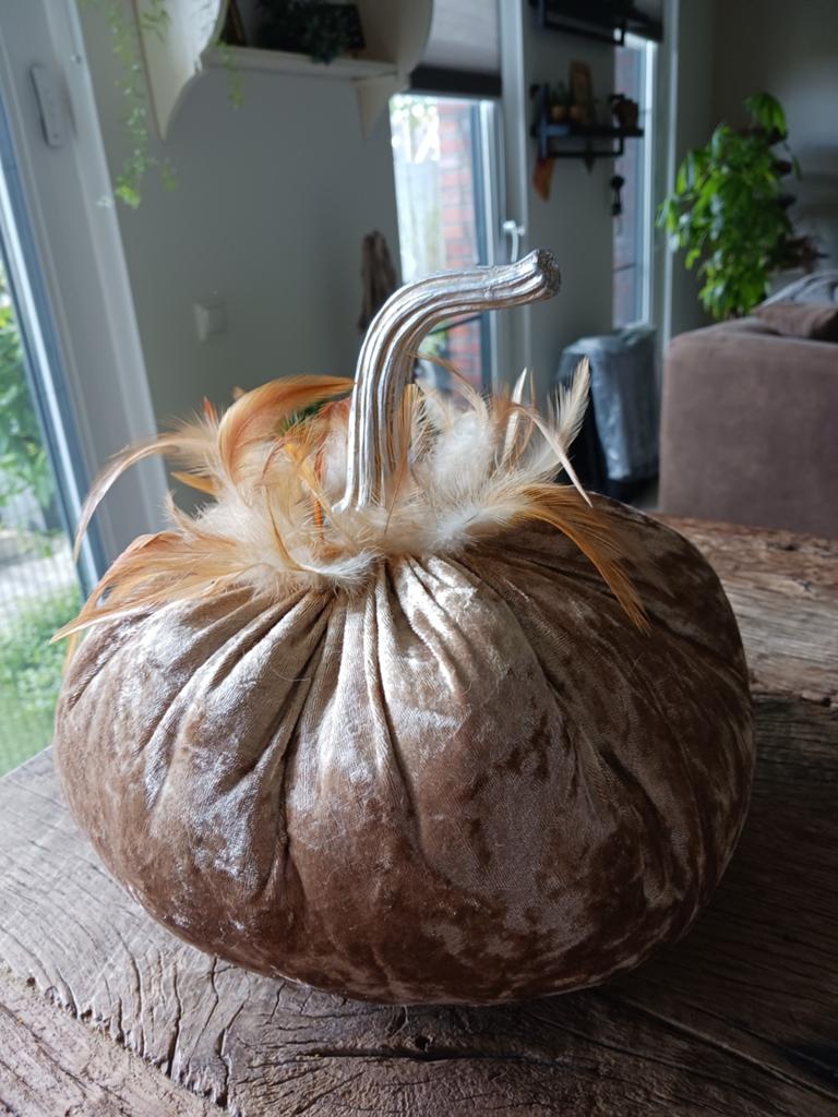 Sierkussen, pompoen met veren, Ophalen of Verzenden, Nieuw, Textiel, Overige stijlen