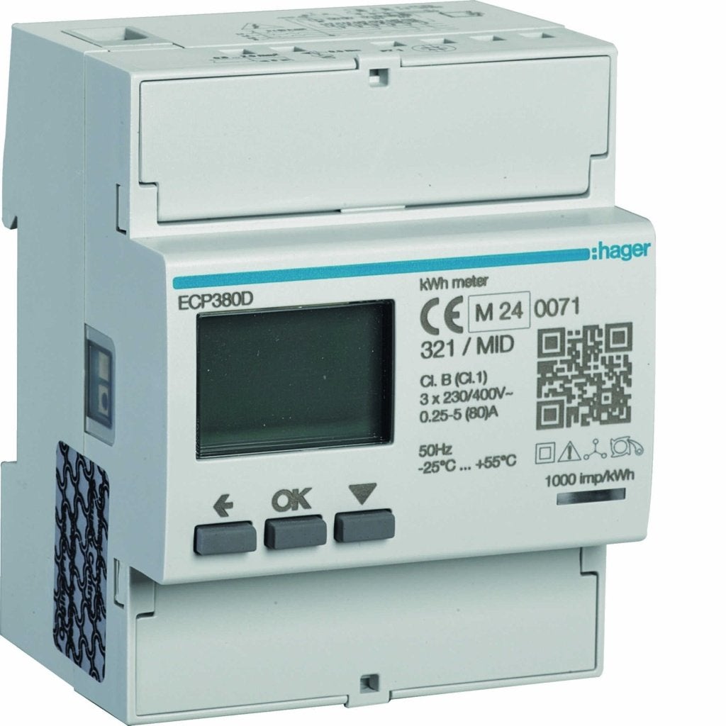 kWh-meter 3F direct 80A 4 modulen met S0 pulsuitgan MID - H, Verzenden, Nieuw