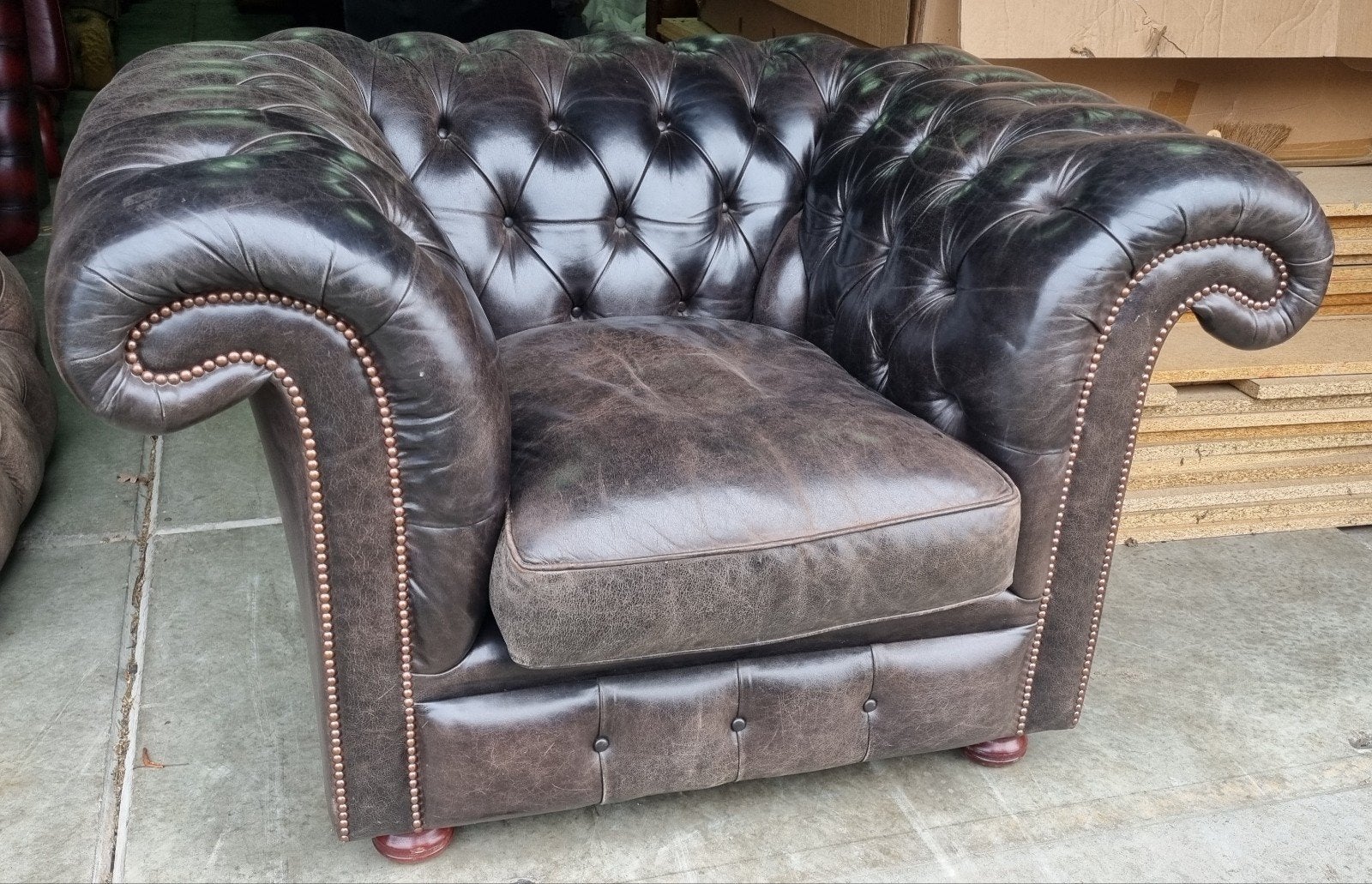 Ruime Chesterfield Springvale fauteuil antraciet + BEZORGING, Gebruikt, ., Chesterfield, Ophalen of Verzenden