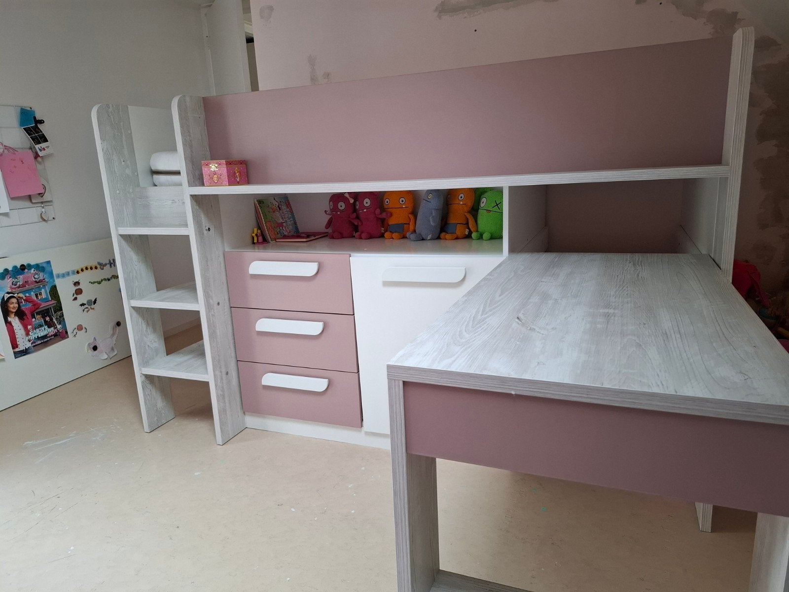 Trasman yolo Hoogslaper 90x200 met bureau en opbergruimte, Ophalen, Eenpersoons, 90 cm, Hoogslaper