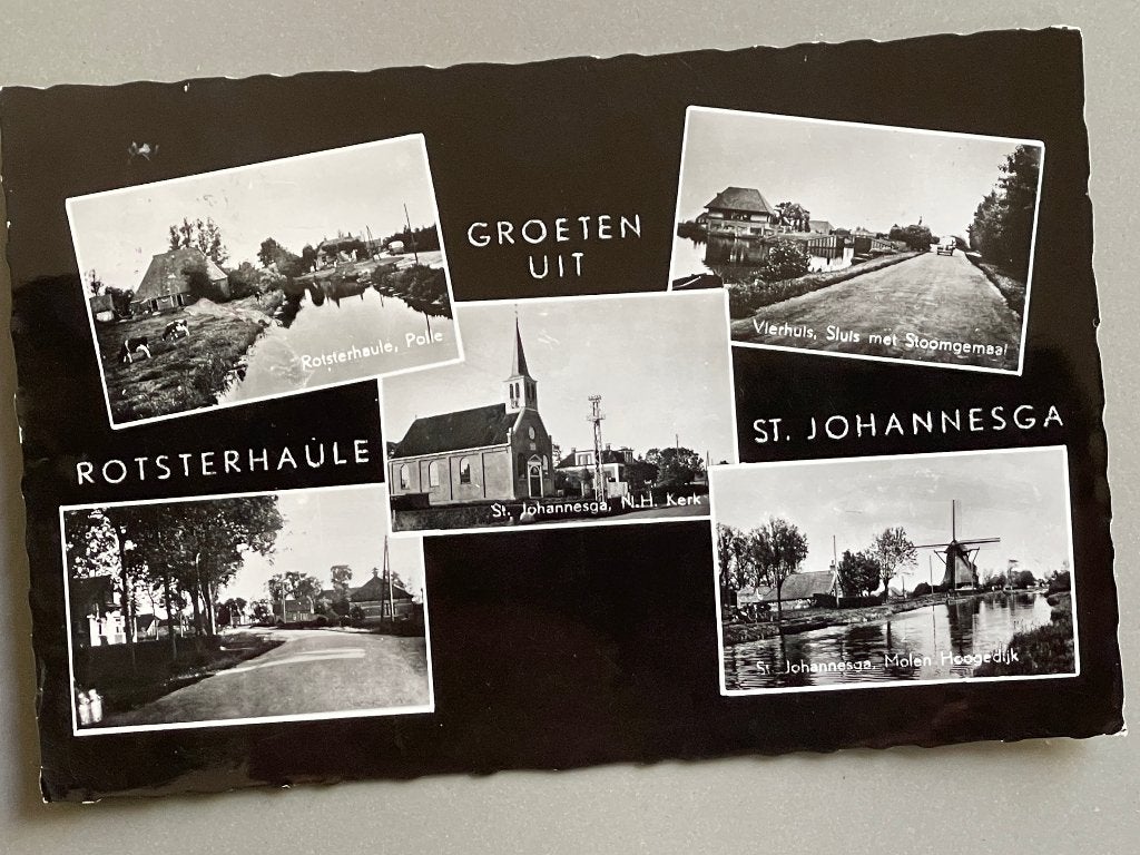 gelopen ansichtkaart van Rotsterhaule en St. Johannesga 1965