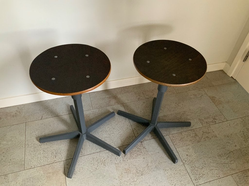 Set van 2 vintage Marko schoolkrukken (jaren 60). Topstaat !, Huis en Inrichting, Ophalen, In hoogte verstelbaar, Gebruikt, Staal