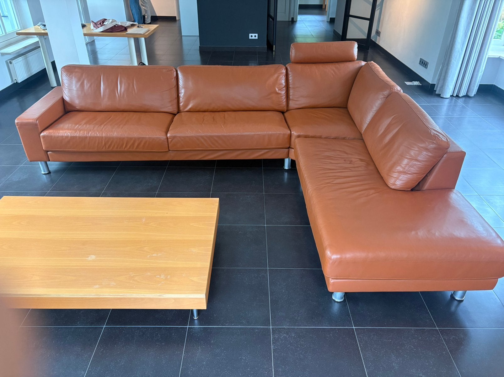 Rolf Benz Leren Hoekbank - erg goed, Huis en Inrichting, Ophalen, 100 tot 125 cm, Hoekbank, 300 cm of meer
