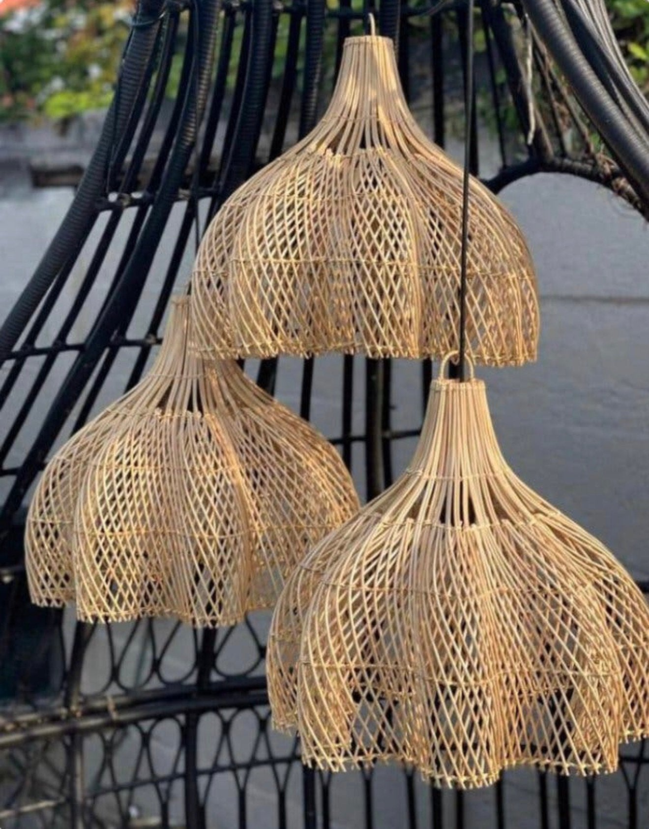 Rotan boho naturel lampen kappen 40 & 50 dia nieuw Bali, Ophalen, Nieuw