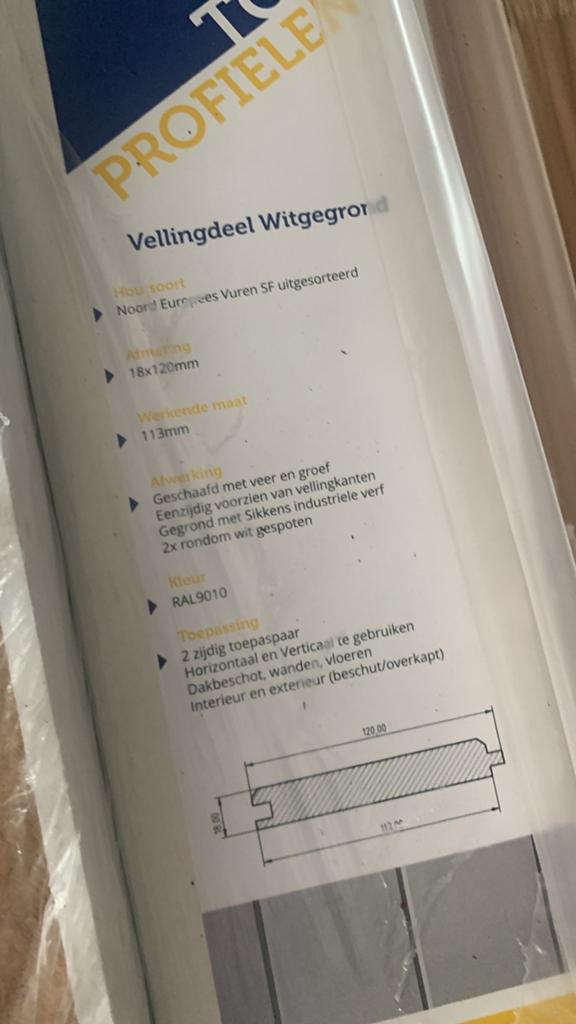 Vellingdelen wit gespoten - 3,60m lang, 13,14cm breed, Doe-het-zelf en Verbouw, Hout en Planken, Ophalen, Minder dan 25 mm, Nieuw