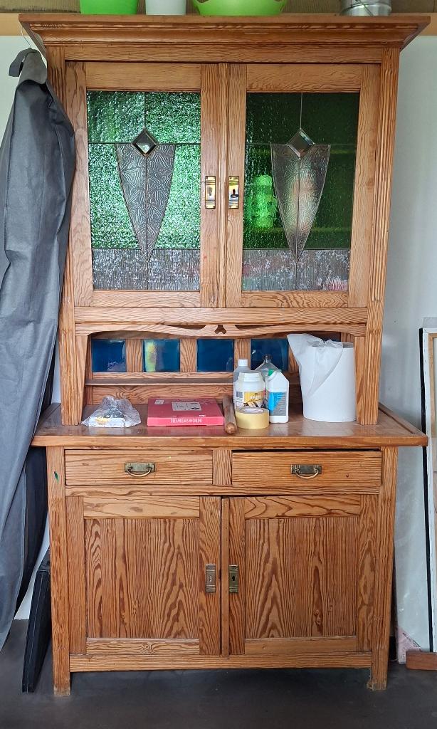 Buffetkast met glas-in-lood, Ophalen, Gebruikt, 200 cm of meer, Grenenhout