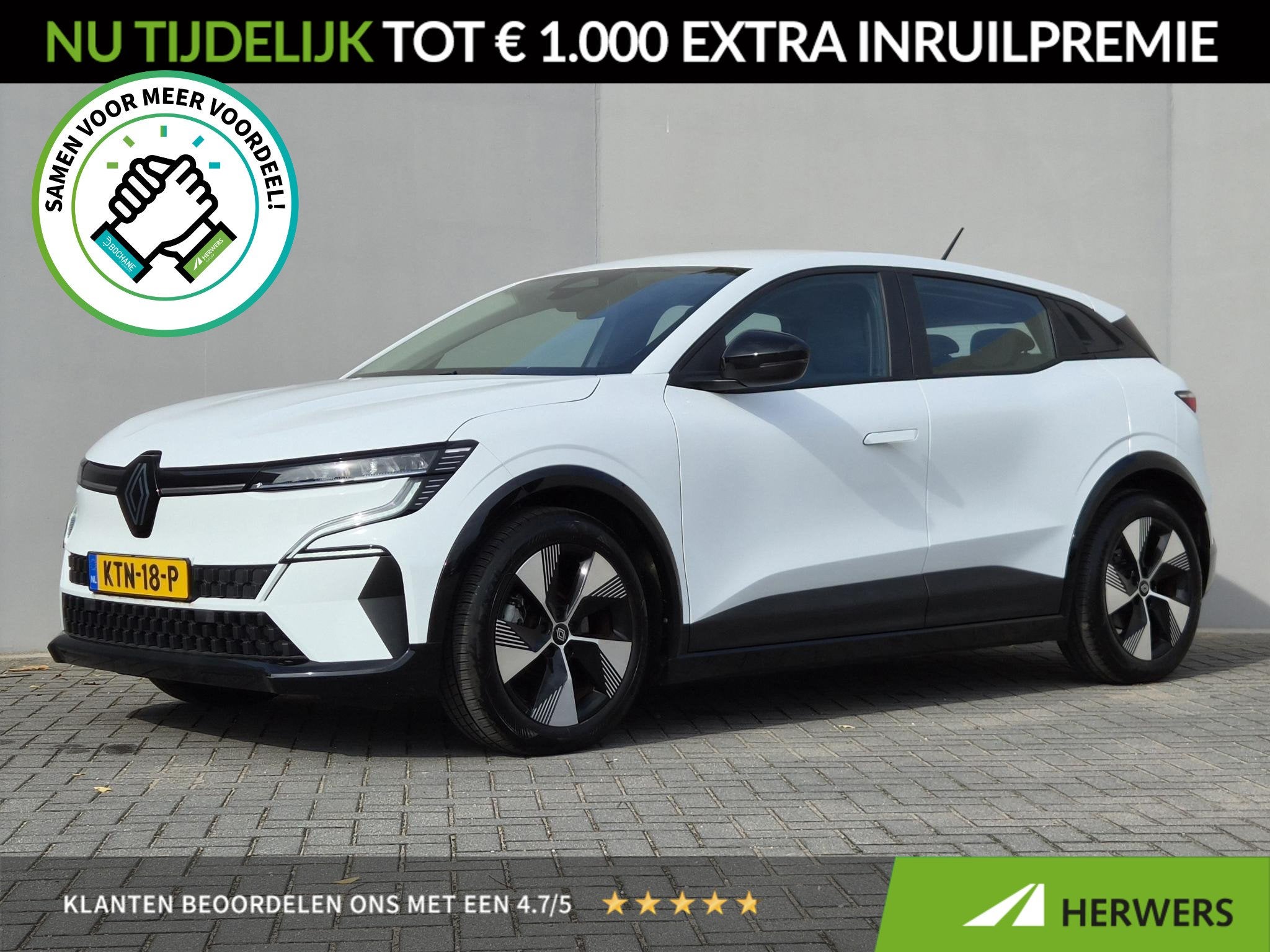 Renault Megane E-Tech EV40 Charge Equilibre / SOH 94,60% / D, Auto's, Stof, Gebruikt, 300 km, Wit