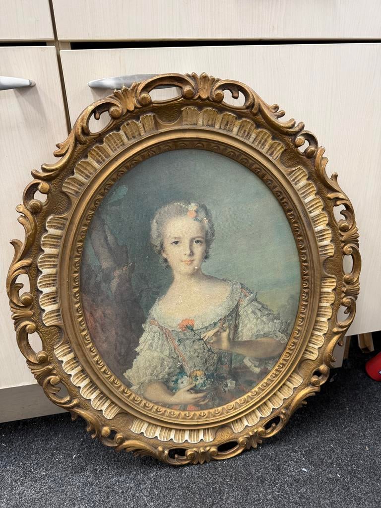 Antiek Portret Schilderij in Ovale Gouden Lijst, Ophalen of Verzenden