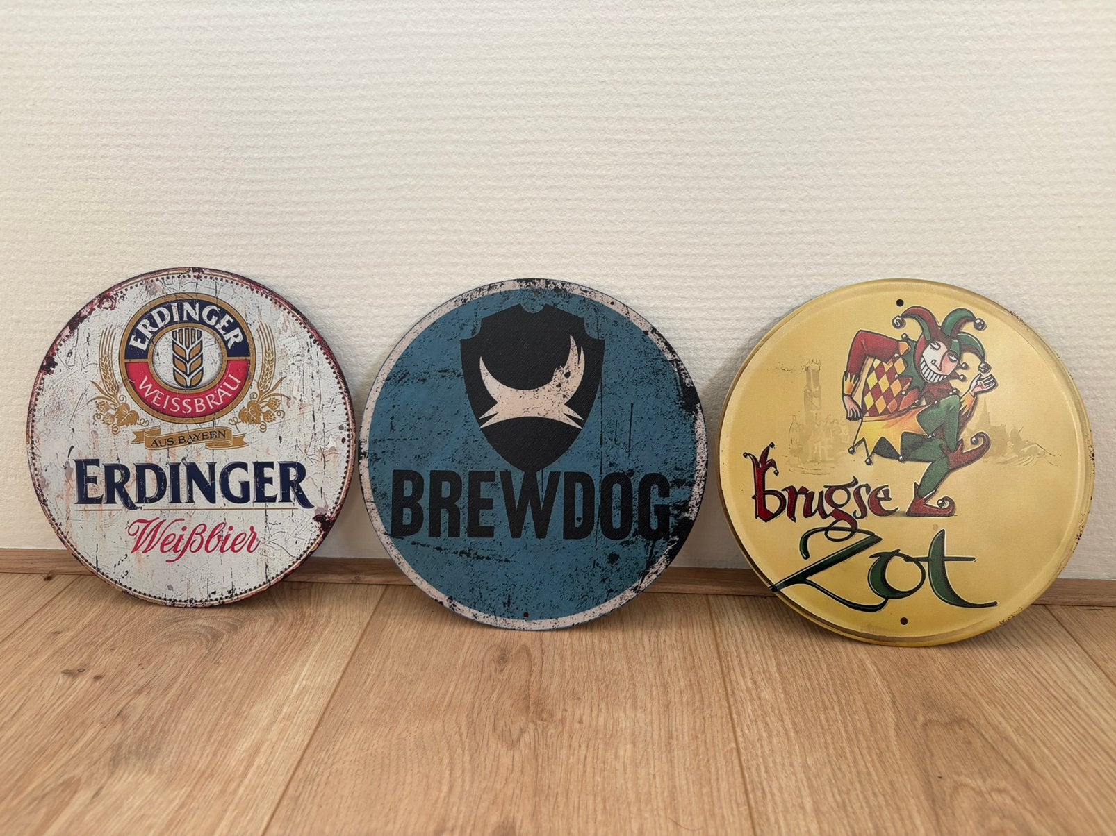 Prachtige ronde vintage borden van populaire biermerken, Ophalen of Verzenden, Zo goed als nieuw, Reclamebord