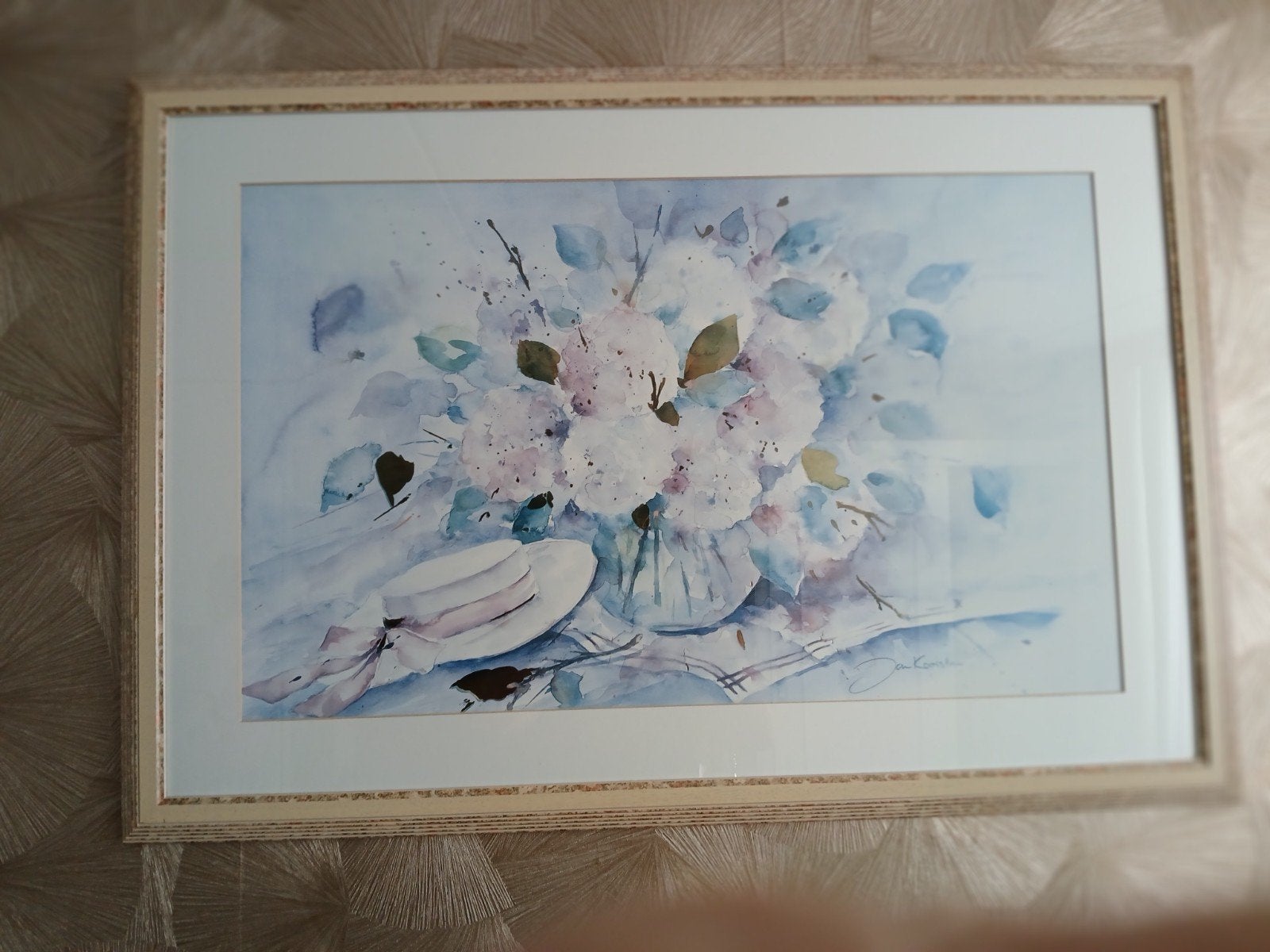 Jan Kooistra aquarel met bloemen en hoed, Ophalen