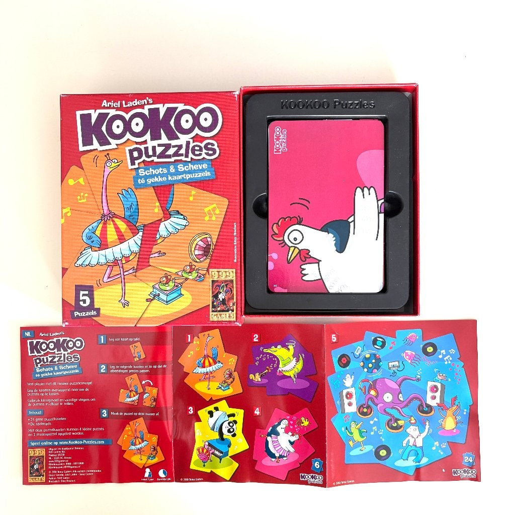Kookoo puzzles schots en scheve kaartpuzzels, Ophalen of Verzenden, 10 tot 50 stukjes, Zo goed als nieuw, 6 jaar of ouder