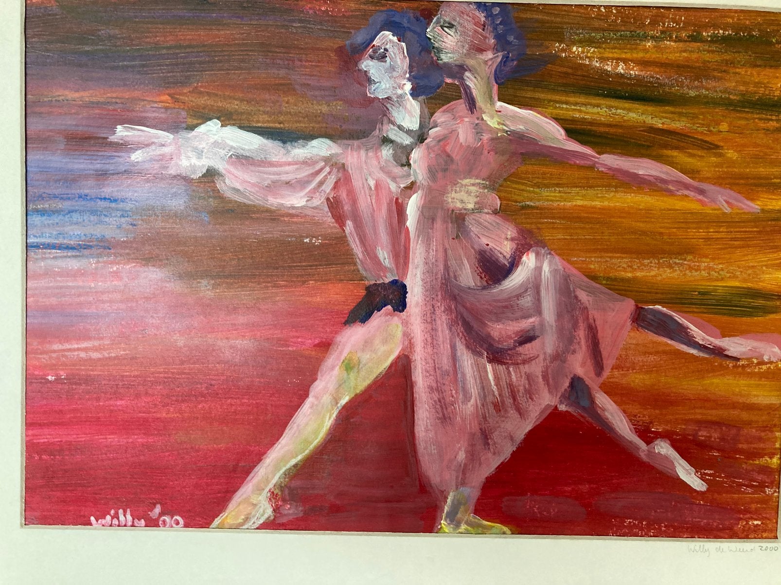 “Pas de Deux” . acryl op papier 50 x 40 cm, Ophalen of Verzenden