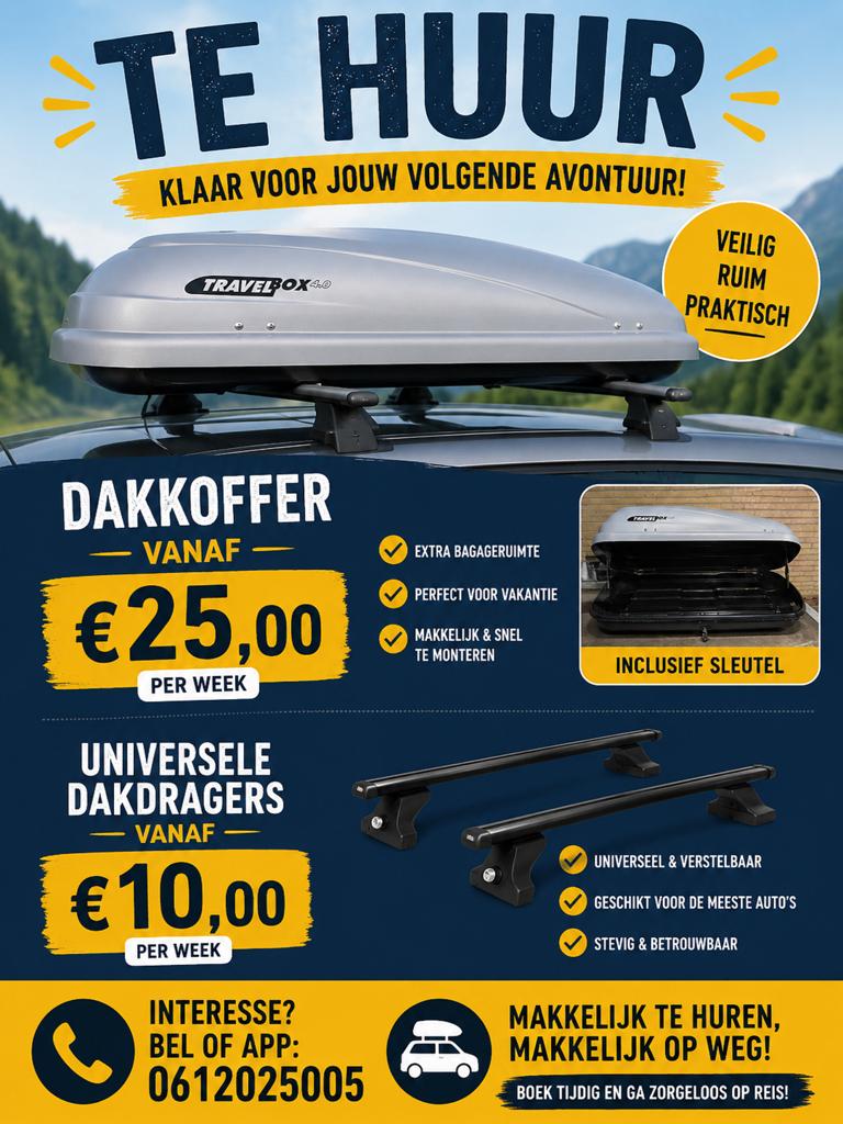 Te Huur dakkoffer, Ophalen of Verzenden, Zo goed als nieuw, Gehele gezicht