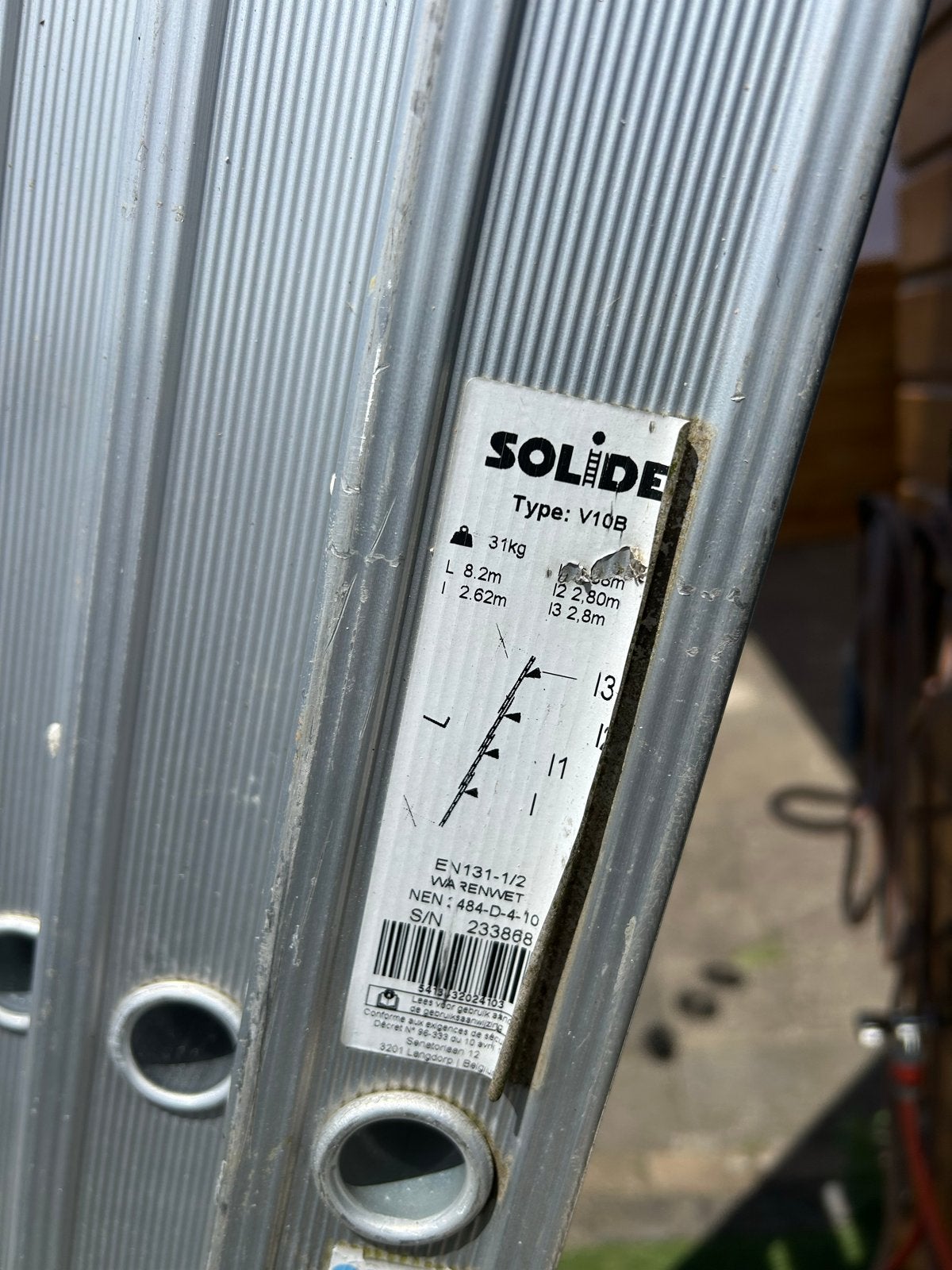 Solide 4-delige ladder - Type V10B - 8.2m, Doe-het-zelf en Verbouw, Ladders en Trappen, Ophalen, Gebruikt, Ladder, Opvouwbaar of Inschuifbaar