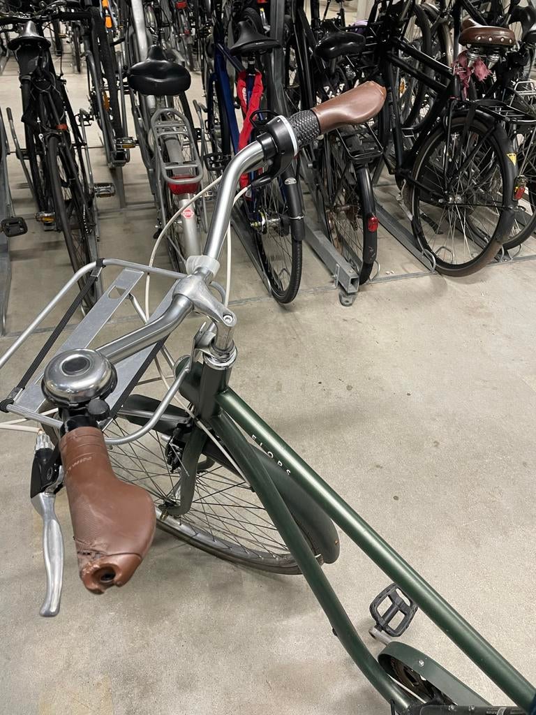 Groene fiers met mandje en fietstassen, Versnellingen, Ophalen, Overige merken, 53 tot 56 cm