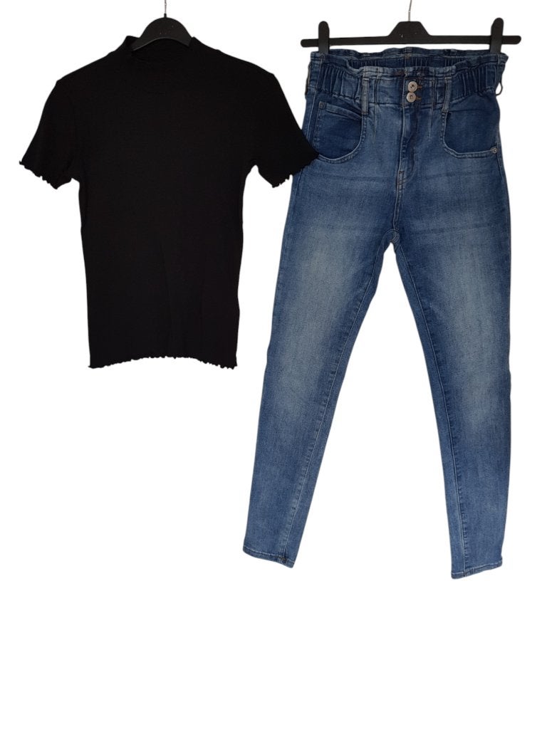 Mooie blauwe Jill & Mitch high waist paperbag jeans mt 164., Broek, Zo goed als nieuw, Jill & Mitch, Verzenden