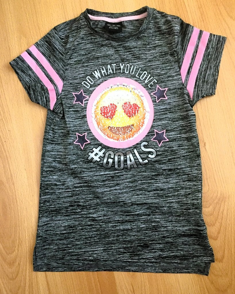 T-shirt met omkeerbare pailletten emoji #GOALS maat 146, Meisje, Ophalen of Verzenden, Zo goed als nieuw, Shirt of Longsleeve