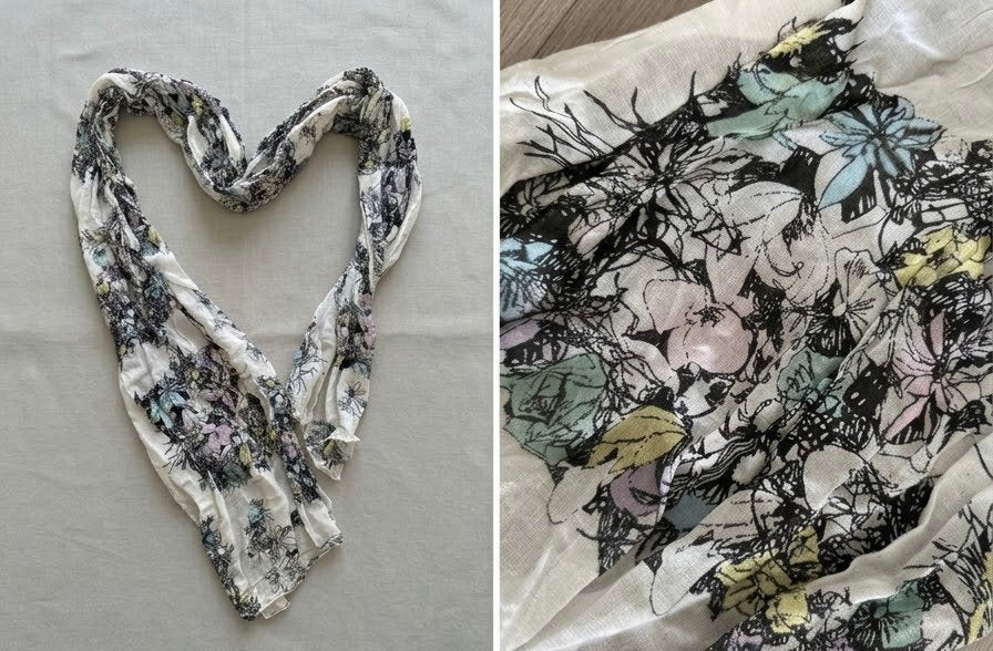 Lichte, witte sjaal met een kleurrijk bloemenmotief, Kleding | Dames, Ophalen of Verzenden, Zo goed als nieuw