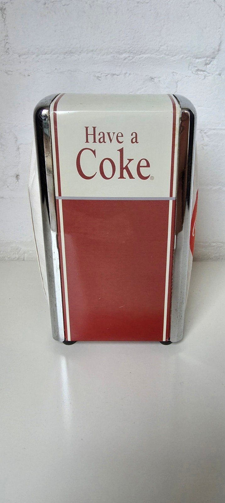 Originele, metalen, retro Coca-Cola servetten houder, Ophalen of Verzenden, Gebruikt, Gebruiksvoorwerp