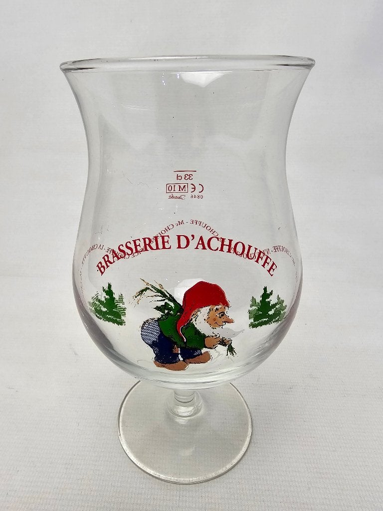 # Brasserie D' Achouffe bier glas 33 cl gebogen tekst, Ophalen of Verzenden, Gebruikt, Bierglas