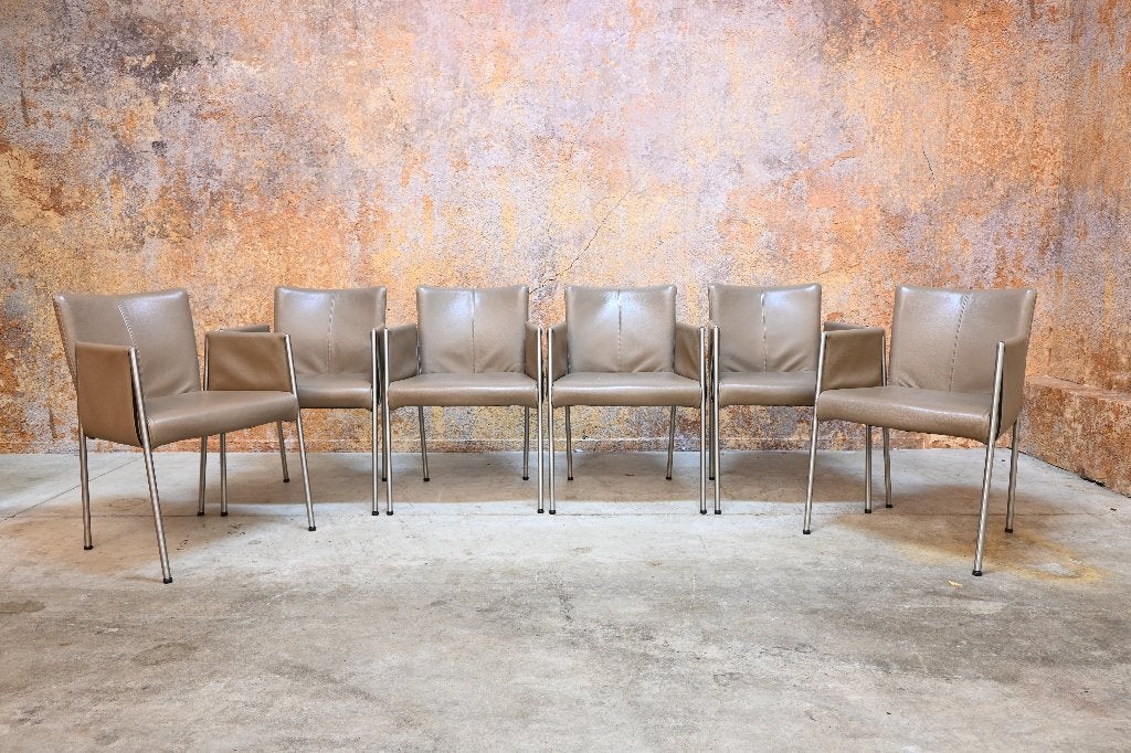 ZGANieuw 6 taupekleurige Topform Parc design stoelen, Huis en Inrichting, Stoelen, Bruin, Ophalen of Verzenden, Zo goed als nieuw