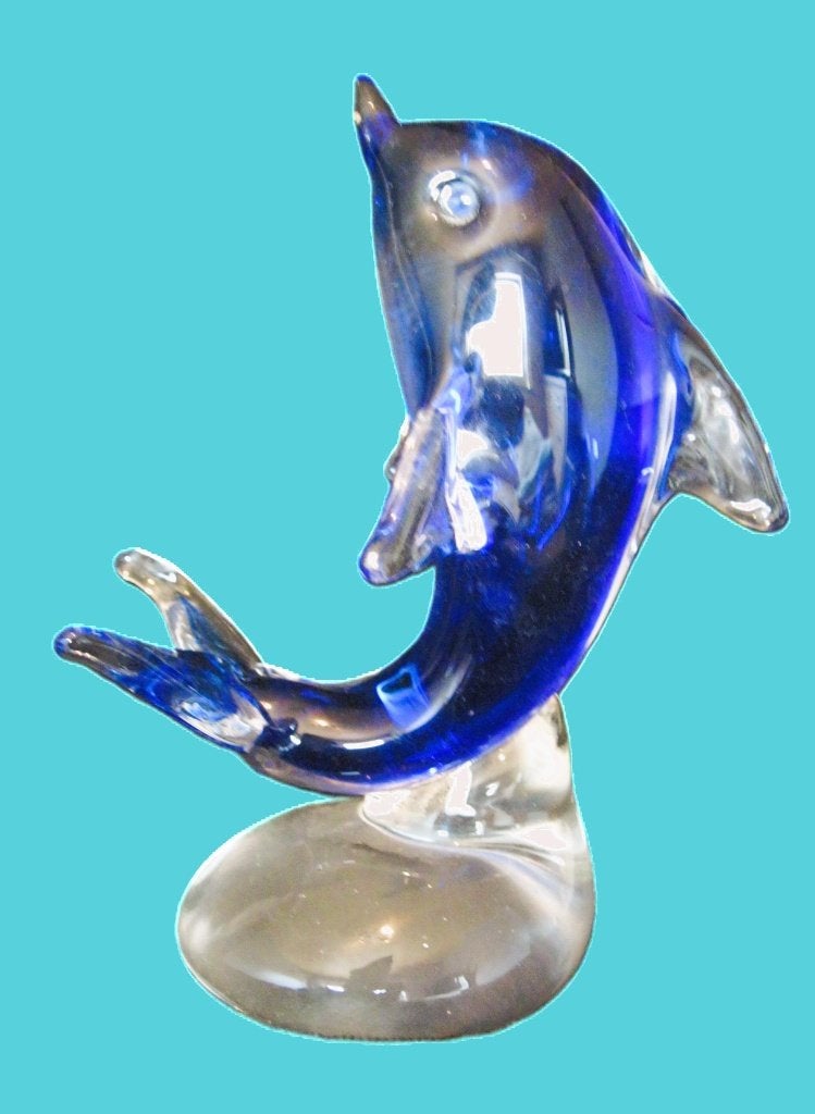 dolfijn Murano in opaalblauw., Antiek en Kunst, Ophalen