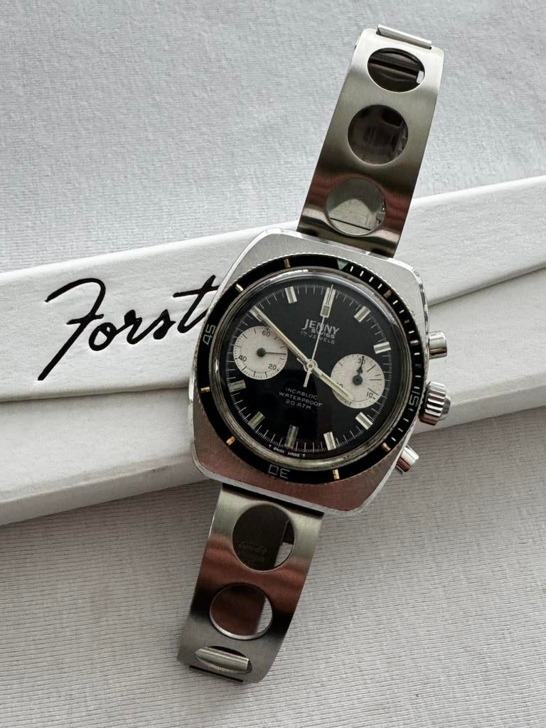 Jenny Sealab Chronograph – 37mm – Valjoux 7733 – 20ATM, Ophalen of Verzenden, Zo goed als nieuw, Leer, Overige merken
