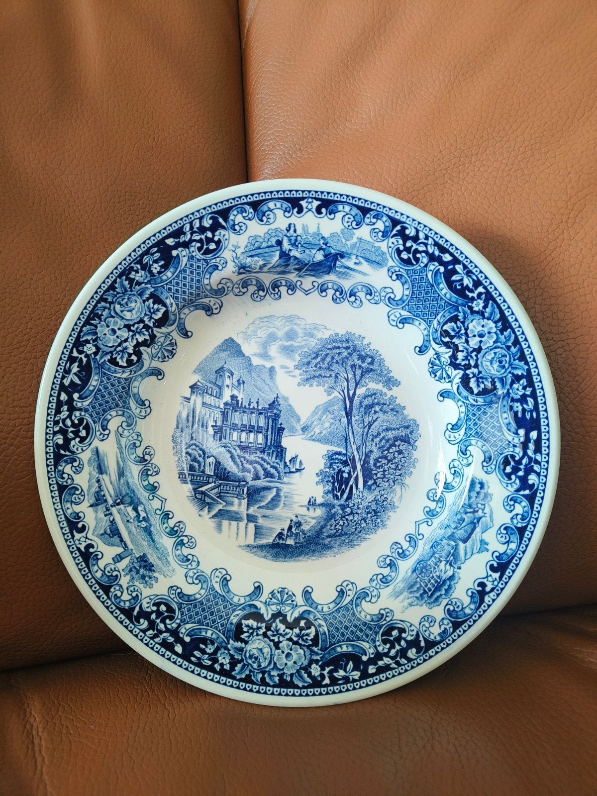 Antiek diep Cambridge Old England bord - Blauw-wit decor, Antiek en Kunst, Ophalen of Verzenden