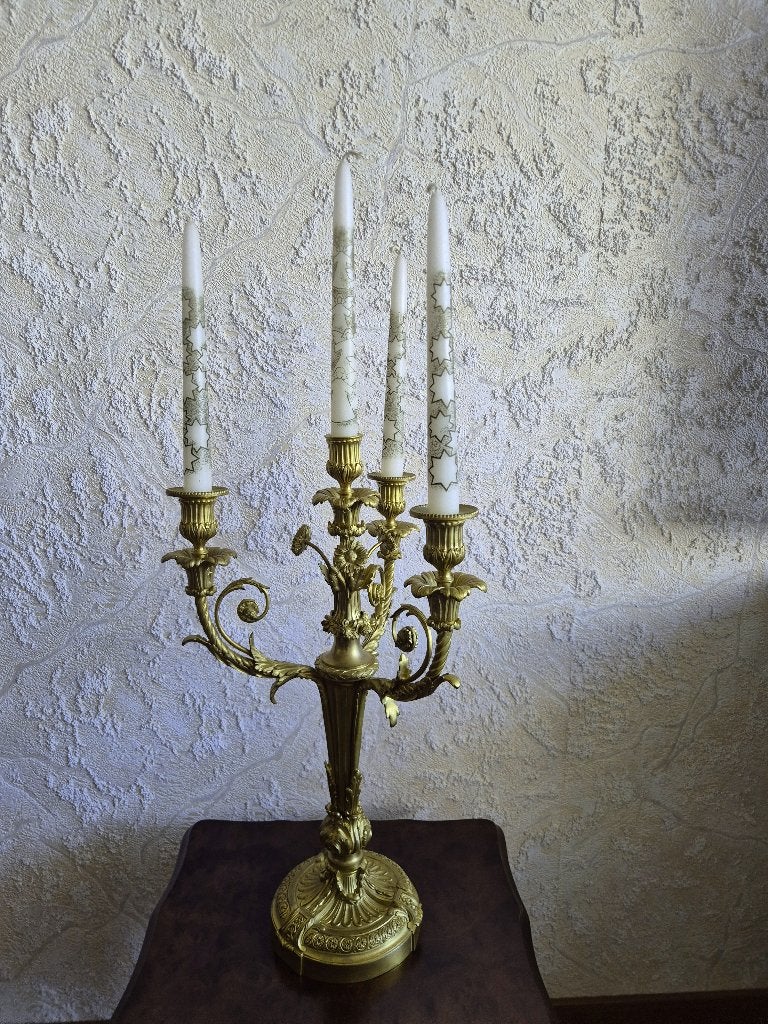 Klassieke Franse Kandelaar 4-armig (Messing / Brons look), Ophalen of Verzenden, Koper of Brons