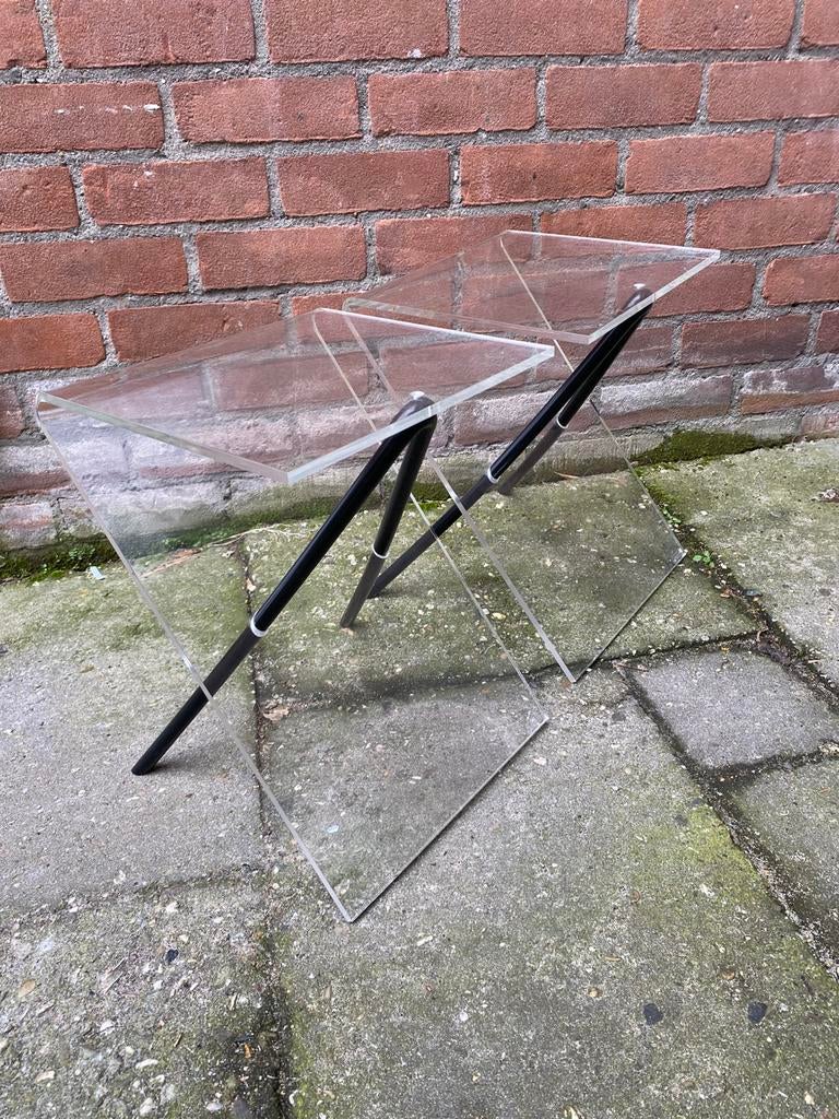 2 vintafe design bijzettafels, lui-art design, jaren 80, Ophalen, Minder dan 45 cm, Vierkant, Minder dan 55 cm