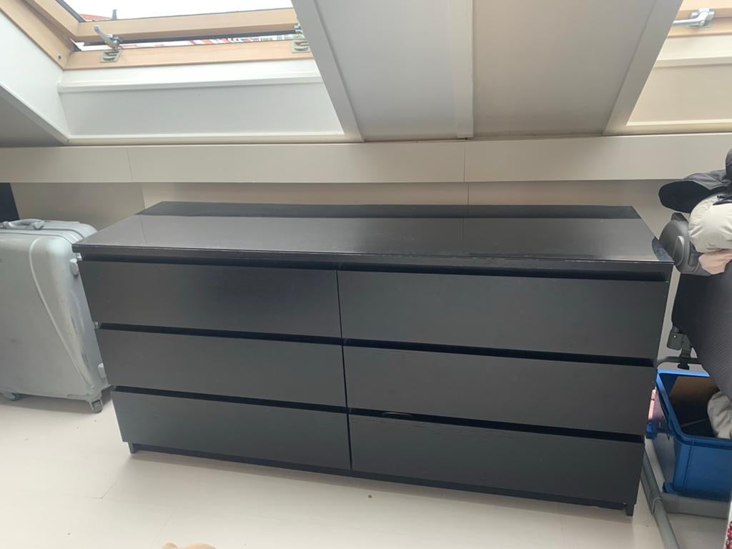 Malm Ikea - zwart/bruin ladekast met 6 laden, Huis en Inrichting, Kasten | Ladekasten, Ophalen, Overige materialen, Gebruikt, 5 laden of meer