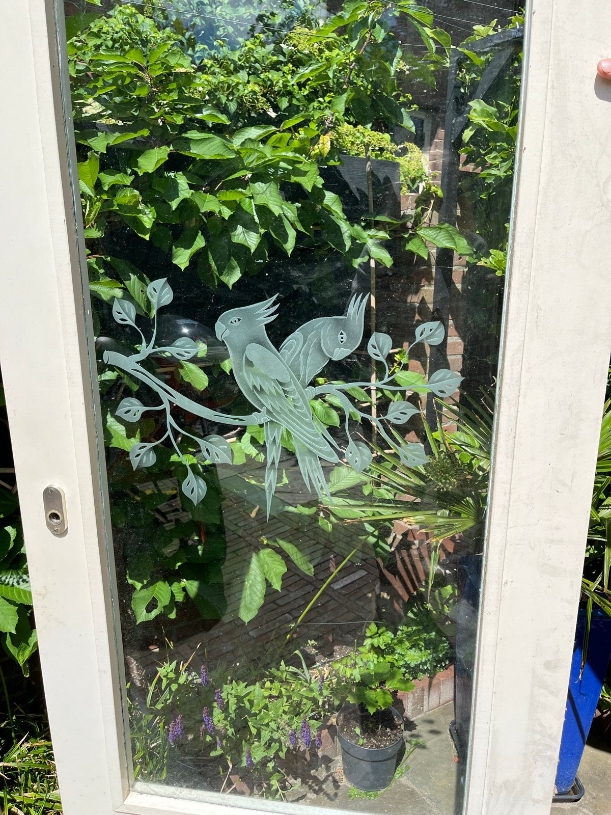 Opdek binnendeur met geslepen glas 83x199 cm, Doe-het-zelf en Verbouw, Deuren en Horren, Ophalen, Gebruikt, 80 tot 100 cm, Binnendeur