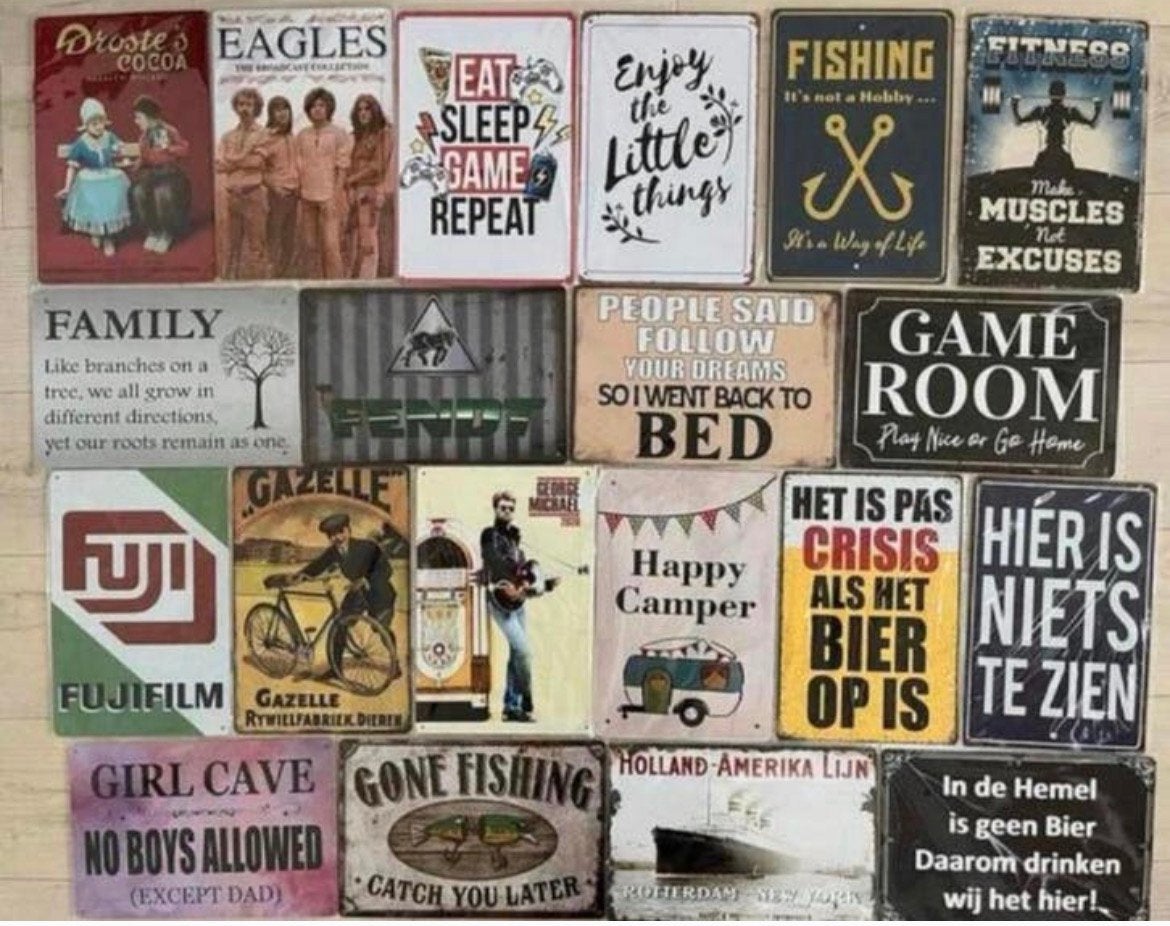 metalen wandbord Humor Spreuken Sportvissen diversen 20x30cm, Ophalen of Verzenden, Zo goed als nieuw, Reclamebord