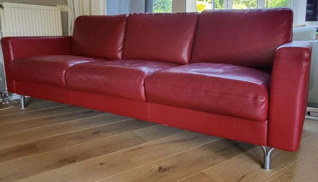 Poltrona Frau Armonia 3-zits bank — Rosso Cina leer, 250 tot 300 cm, Gebruikt, Driepersoons, Ophalen of Verzenden