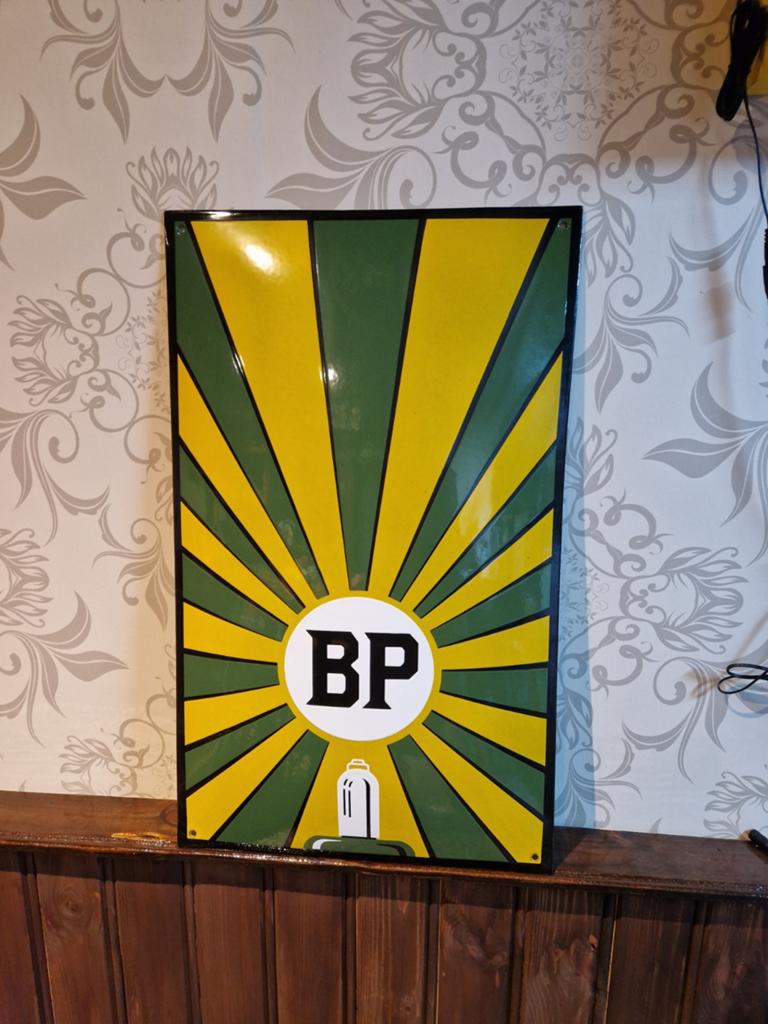 BP emaille bord, Verzamelen, Ophalen of Verzenden, Gebruikt, Reclamebord